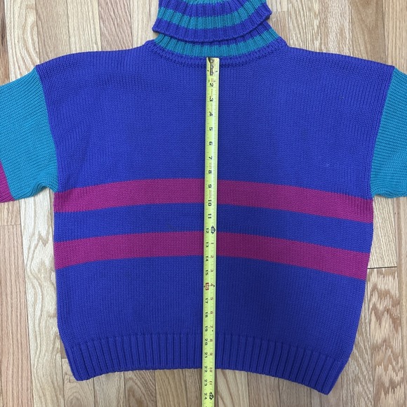 Vintage Eddie Bauer Sweater Men Large ColorBlock Crewneck Purple 80s Heavyweight - Picture 5 of 9